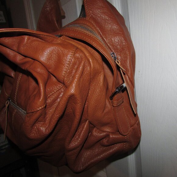 Leather Caramel Tan Unique Hobo Handbag - NEW - Picture 10 of 12